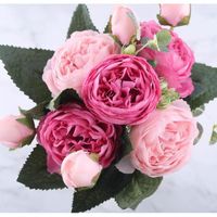 5 Big Head + 4 Bud Rose Soie Fleurs Artificielles Pivoine A6