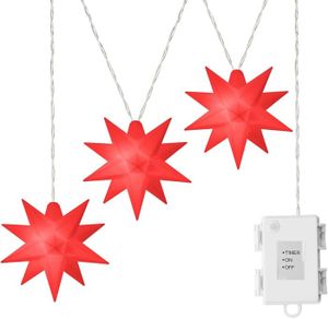 DÉCORATION LUMINEUSE Guirlande lumineuse d'extérieur 3 étoiles LED rouge - Diamètre 15 cm - Longueur 15 m - Couleur blanc