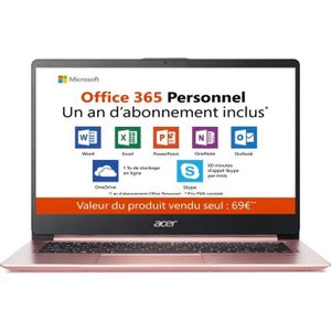 Vente PC Portable PC Ultrabook - ACER Swift 1 SF114-32-P0C0 - 14" FHD - Pentium N5000 - RAM 4Go - Stockage 64Go - Windows 10 S + Office 365 - Rose pas cher Vente PC Portable PC Ultrabook - ACER Swift 1 SF114-32-P0C0 - 14" FHD - Pentium N5000 - RAM 4Go - Stockage 64Go - Windows 10 S + Office 365 - Rose pas cher