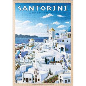 PUZZLE Greece Santorini - In Blue And White, Vintage Trav