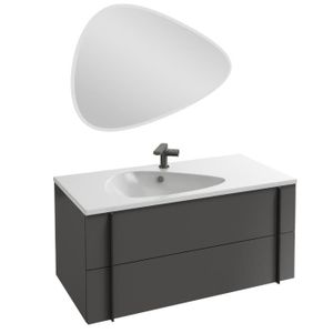 MEUBLE VASQUE - PLAN Meuble lavabo simple vasque 100 cm JACOB DELAFON Nouvelle Vague gris brillant + miroir