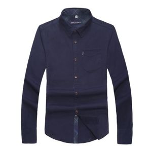 CHEMISE - CHEMISETTE chemise homme manche longue slim en coton Mode D'automne poche unique Vêtement Masculin,Bleu