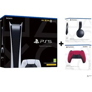 CONSOLE PLAYSTATION 5 PACK Playstation 5 Digital Edition + Casque Noir PS5 + Deuxième Manette  Rouge