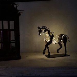 STATUE - STATUETTE RA12111-Statue de cheval debout rustique sculpture de cheval en métal moderne éclairée par LED cadeau pour cavalier artisanat MARRO