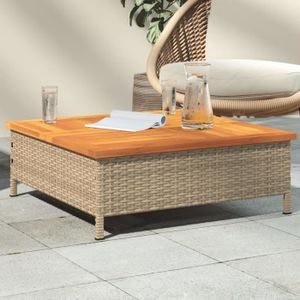 TABLE BASSE JARDIN  Zerodis Table de jardin beige 70x70x25 cm résine tressée et bois acacia AB3281631 LC033