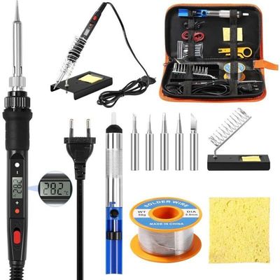 Fer à Souder Kit Fer a Souder Etain Kit de Fer à Souder 60W pour Débutants 16 en 1 avec Température Réglable de 200 °C à 450 °C pour Souder et Réparer