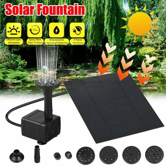Pompe Solaire Pour Fontaine 25 W – Débit 1100 L/h – Hauteur De Levage 5 M – Avec Panneau Solaire Et Tuyau 2 M – Pour Bassin Ou Jardin