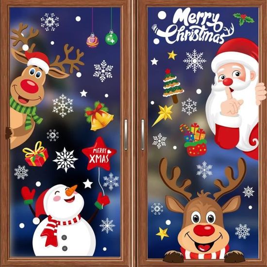 Décoration Noël Animée Père Noël Et Renne - Effet Vitre Cassée, Autocollant Fenêtre