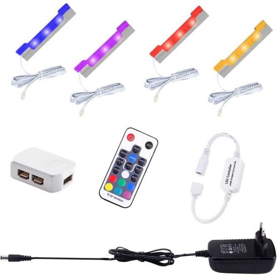 Lot De 4 Spots LED RGB Encastrables Pour Placard Ou Cuisine - 12V, Télécommande, Lumière D'ambiance