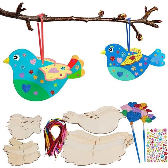 Kit De 4 Nichoirs En Bois à Construire Et Peindre – Autocollants, 12 Peintures, Pinceaux, Dès 5 Ans, Activité Créative