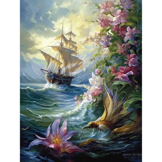 Bimkole 5D Diamond Painting Kit Completo Fai Da Te - Mare Di Cavallo Bianco Al Tramonto, 30x40 Cm - Arte Mosaico Strass