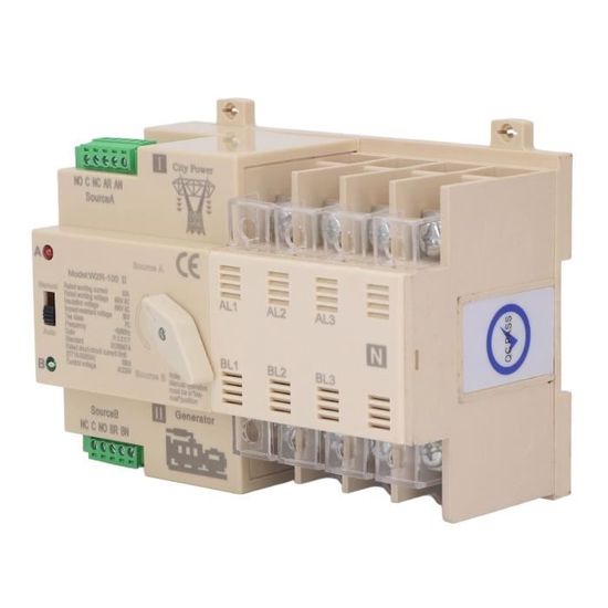 Interrupteur De Transfert Automatique ATS 4P 100A 400V - Double Alimentation - Pour Solaire, Générateur, Onduleur - Installation Rail 35 Mm