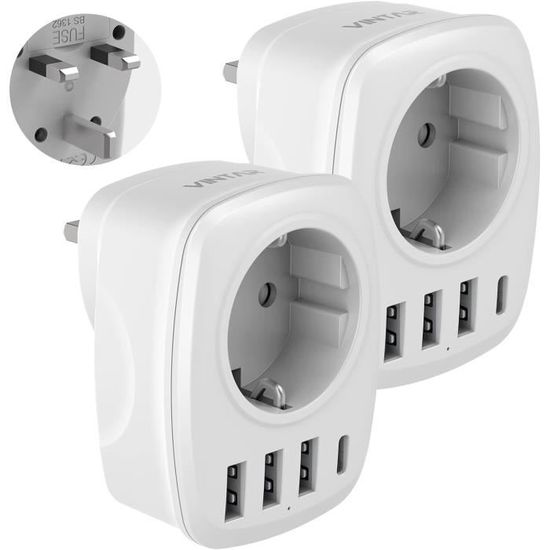Lot De 5 Adaptateurs De Voyage Convertisseur Adaptateur Prise Britannique Vers Européenne  Euro Euro Type C E F 86467224