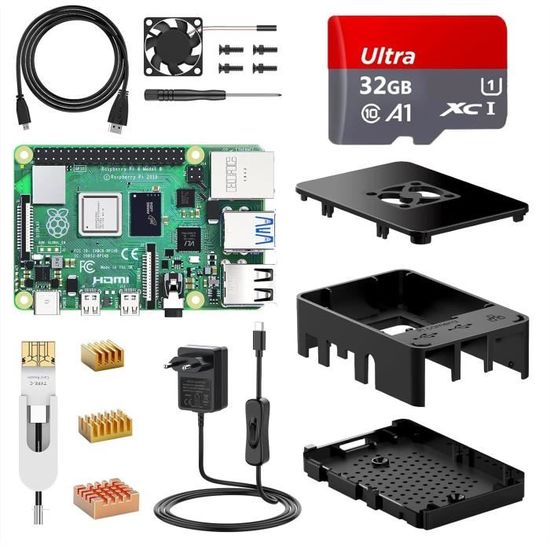 Raspberry Pi 4 Modèle B, 2G Ram+32G Carte Mémoire, Starter Kit Complet ...