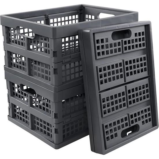 Boîte Pliante Professionnelle AUER 60x40x32cm – Caisse De Transport Empilable, Grise, Avec Couvercle