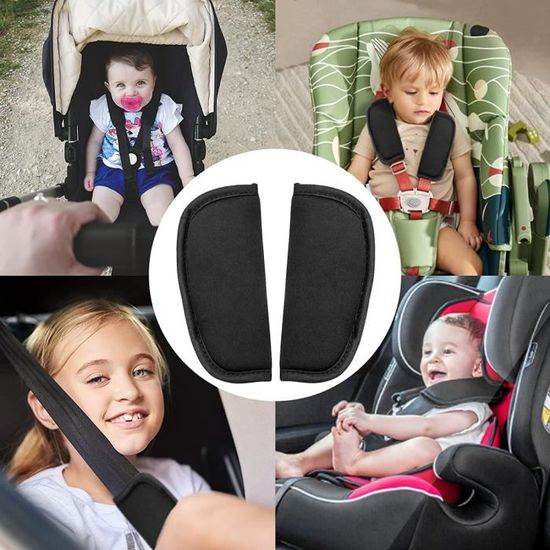 2 Pcs Bébé Poussette Sangle de Siège de Voiture Couvre Universelle Sécurité pou Enfants Coussin de Ceinture de Siège Souple (Noir)