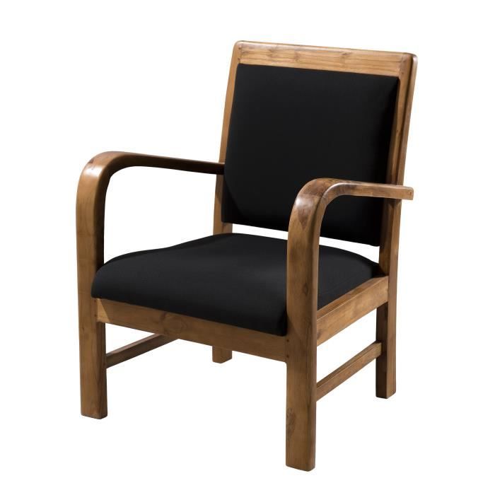 MACABANE ERIS - Fauteuil scandi teck et tissu noir MACABANE ERIS - Fauteuil scandi teck et tissu noir