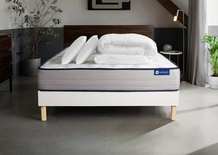 Ensemble sommier matelas - matelas Latex et Mémoire de forme ACTILATEX FORM 160x200 cm + sommier KIT blanc
