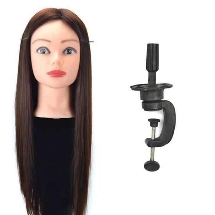 Tête à coiffer Professionnelle d'apprentissage Coiffure Tissage Tête de mannequin beauté Cheveux à haute température 60cm+support