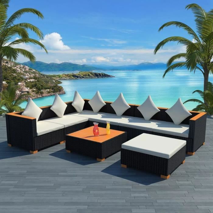 Mobilier de jardin 22 pcs Résine tressée Dessus en WPC Noir