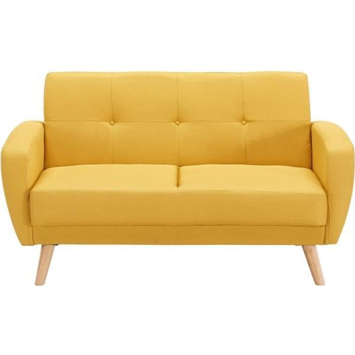 Canapé jaune en tissu capitonné 2 places OSLO