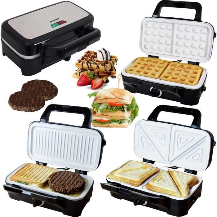 Syntrox Germany Appareil à croque-monsieur 3 en 1 en céramique + gaufrier + grill de contact avec 3 plaques interchangeables