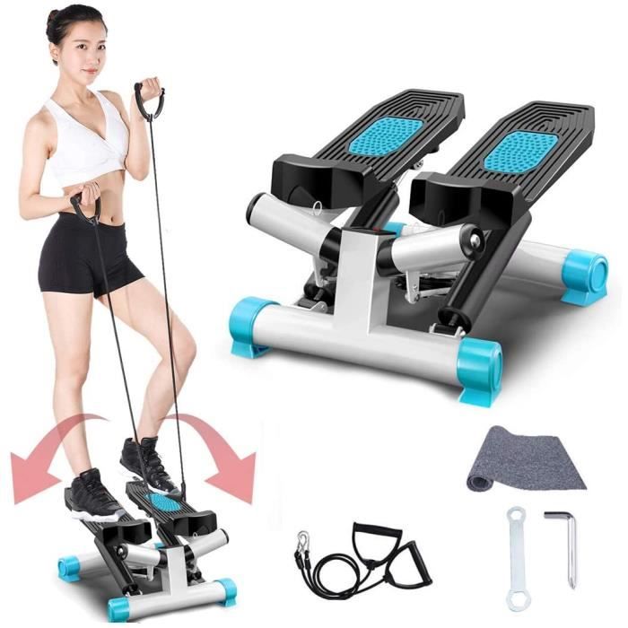 Fitness Stepper, Mini Stepper de Fitness, 2 en 1 avec Guidon Élastiques et écran Multifonctions, Exercices Jambes Bras