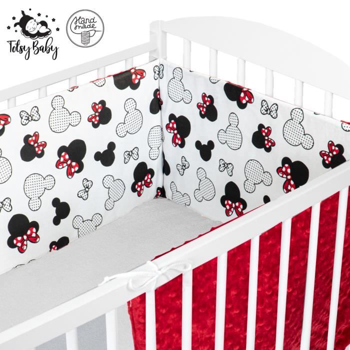 Tour de lit bebe garcon 210 cm – contour respirant Blanc avec Souris Rouge Minky