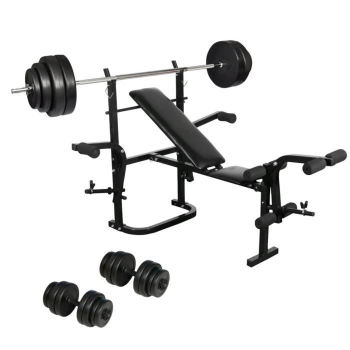 MOH Banc de musculation complet avec Haltère long et Set d’haltères