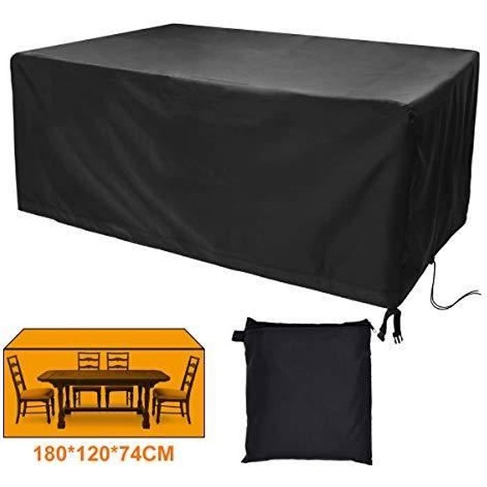 CT Housse Table Jardin Carré, Housse Protection Salon de Jardin Imperméable, 420D Bache Mobilier de Jardin Exterieur -180x120x74CM