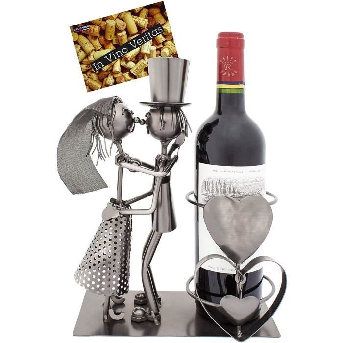 Brubaker - Porte-Bouteille de vin - Couple marié-Mariage - Métal - Carte de vœux Incluse - Idée Cadeau Originale - Objet décoratif