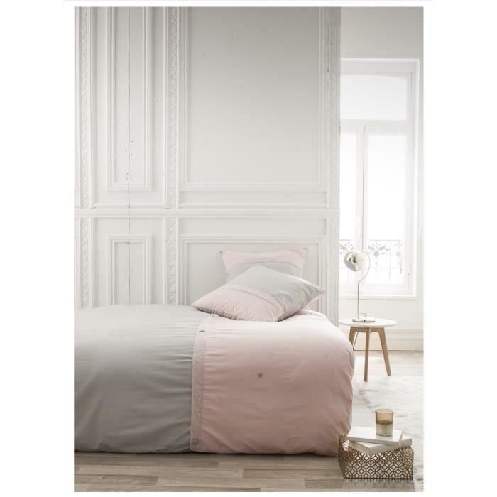 TODAY Parure de lit 240X260 2 personnes Percale bicolore gris PREMIUM TODAY