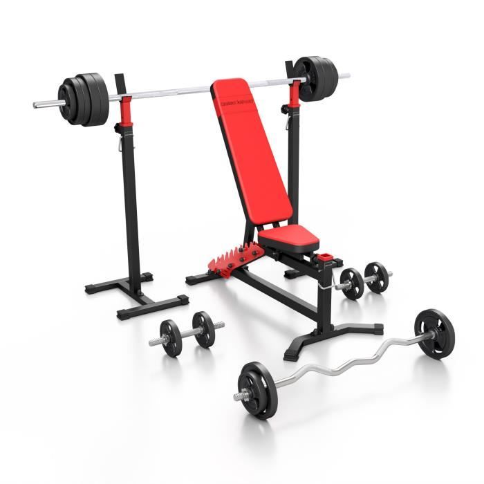Marbo Sport Set MS10_151KG_KIER_G - Banc de musculation, support , set barre et plaques de poids caoutchouté 113 kg