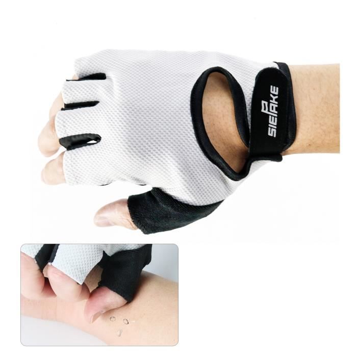 SIEPAKE Gants de cyclisme gants de vélo demi-doigt absorbant les chocs anti-dérapant respirant vtt DH pour hommes - femmes gris