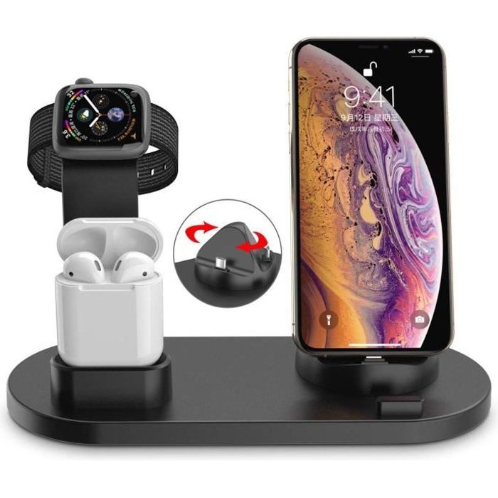 6 en 1 Chargeur sans Fil Support Charge, 10W Station Recharge Stand pour iPhone XS Max XR X 8 7 Plus Apple Airpods, Apple Watch, Sam