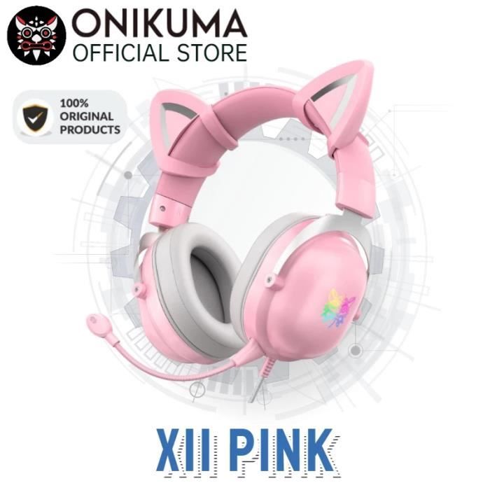 Casque de gaming avec micro pour Xbox One, PS4, iPhone, PC avec prise 3,5 mm boîtier de contrôle et oreilles de chat amovibles Rose