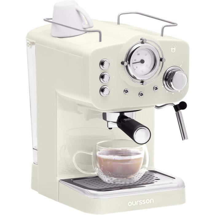 Machine à Espresso Oursson Série EM1500, Ivoire, 15 bars, Buse Vapeur Réglable, Thermomètre Rétro, EM1500/IV