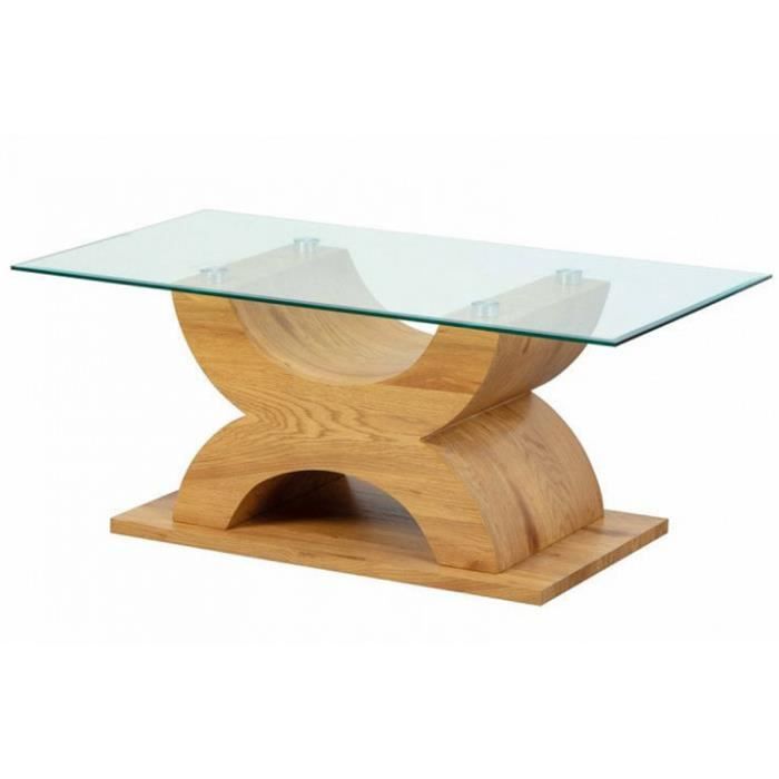 Table basse en bois chêne sauvage et verre - L.110 x H.45 x P.60 cm