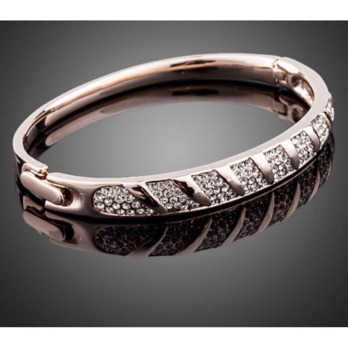 bracelet style jonc plaque or rose serti de cristaux swarovsi elements neuf