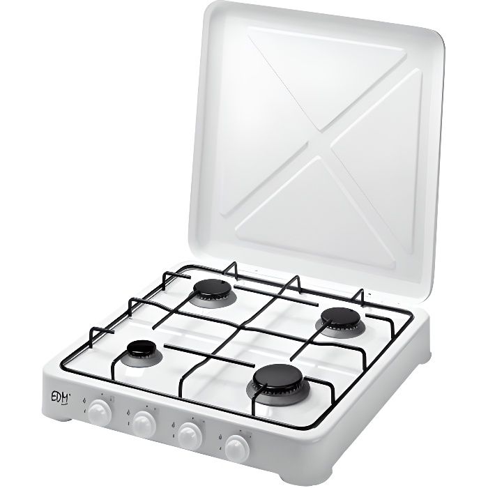 Réchaud gaz 4 feux 5850W EDM Blanc laqué Dimensions : 50 x 50 x 10 cm