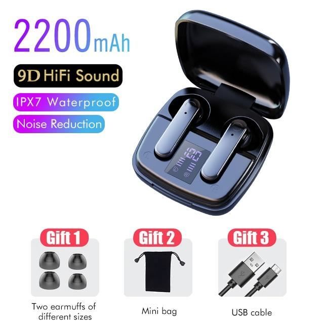 2200mAh mini bag -Écouteurs sans fil Bluetooth TWS,oreillettes étanches,basses profondes,casque d'écoute stéréo avec micro,pour