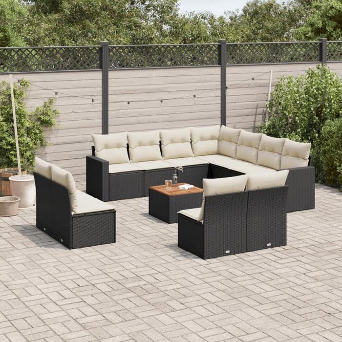 vidaXL Salon de Jardin avec Coussins 12 pcs Canapés de Terrasse Ensemble de Meubles de Patio Mobilier dExtérieur Noir 3224180