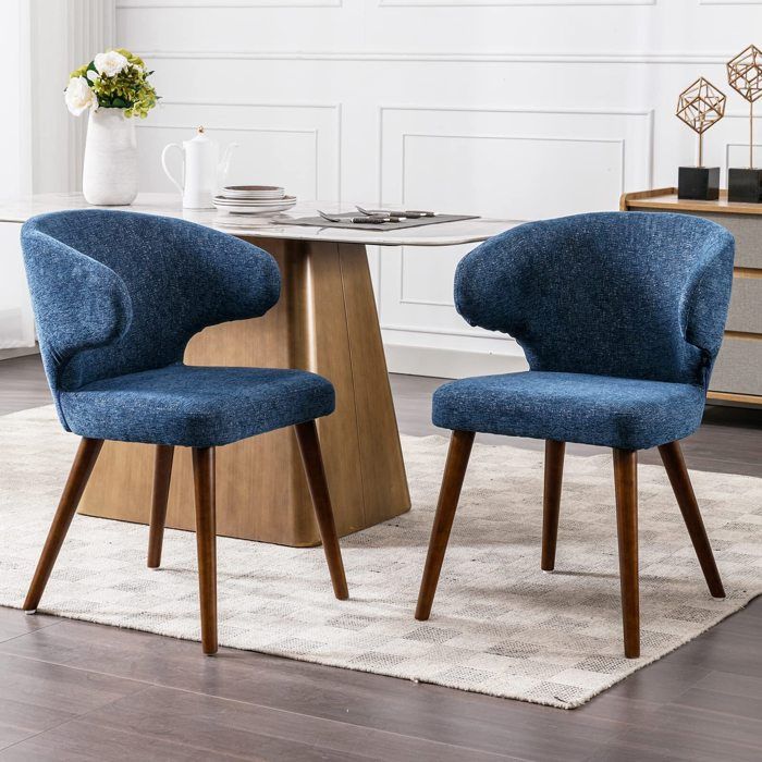 lot 2 de chaises en bois massif et lin couleur bleu - coussin épais - modèle vintage - chaise de salle à manger cuisine salon