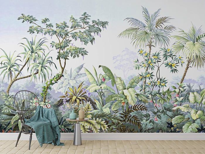 Papier Peint Panoramique jungle Soie,350x256cm Tropical Rainforest ...