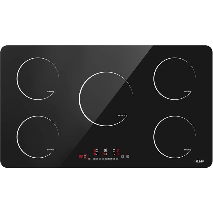 Plaque à induction encastrable - ISEASY - IS-22005 - 5 foyers - 8600W (Booster) - Verre satiné noir