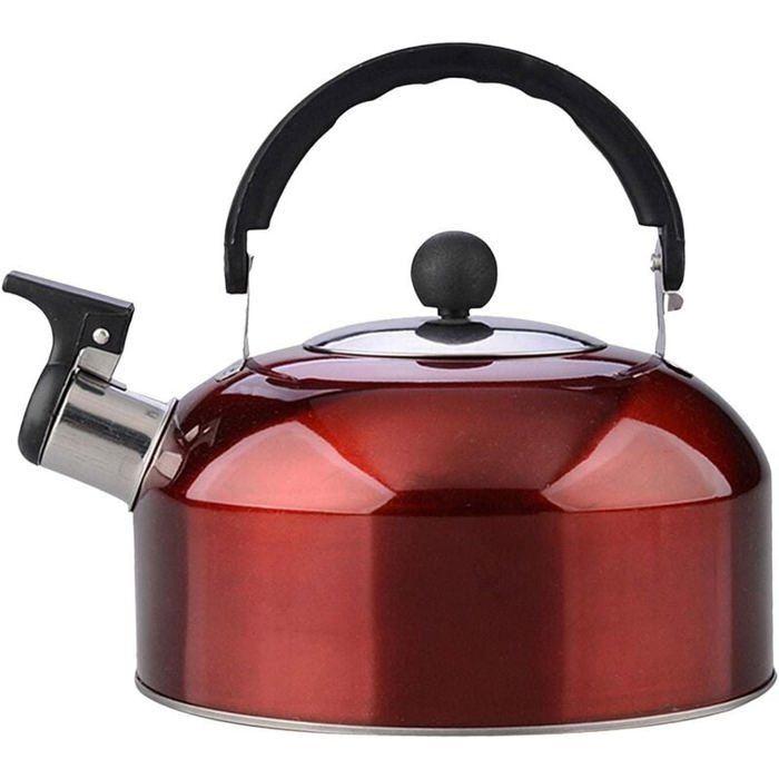 Alipis Bouilloire à Thé Sifflante 3L Rouge - Théière En Acier Inoxydable Avec Poignée, Compatible Induction Et Cuisinière