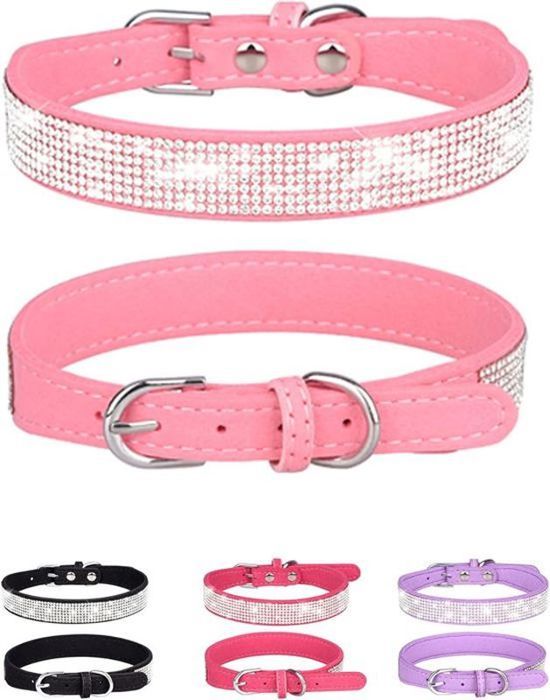 Meilleurs prix pour Collier pour chien pour petits chiens colliers réglables en cuir et daim pour chienCollier de chat noir pour chien (S rose)