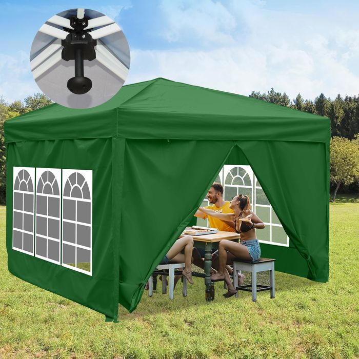 Tonnelle De Jardin Pliable 3x4,5 M - Blanc, Toile Oxford 600D Imperméable, Cadre Acier - Idéale Réceptions