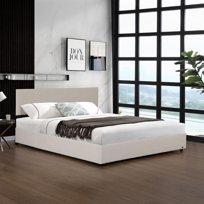 Lit coffre Juva rembourré avec velours côtelé 160 x 200 cm beige Corium