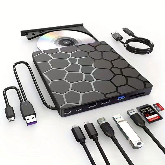 Lecteur CD/DVD externe pour ordinateur portable 8 en 1 USB 3.0 ultra-mince portable graveur de CD Windows 11/10/8/7 Linux